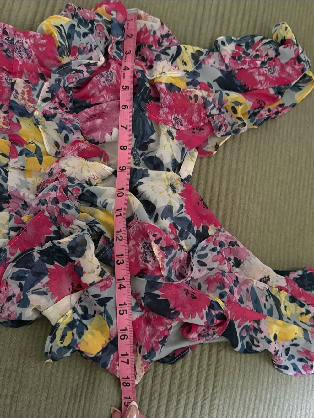 Lauren Conrad Floral Ruffle V-Neck Midi Dress in Pink, Blue & Yellow, medium - Picture 10 of 10